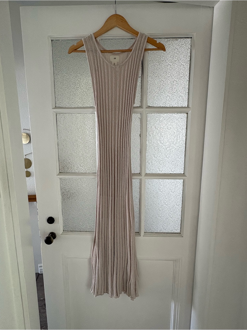 H&M Sleeveless Ribbed Maxi Dress In Light Beige